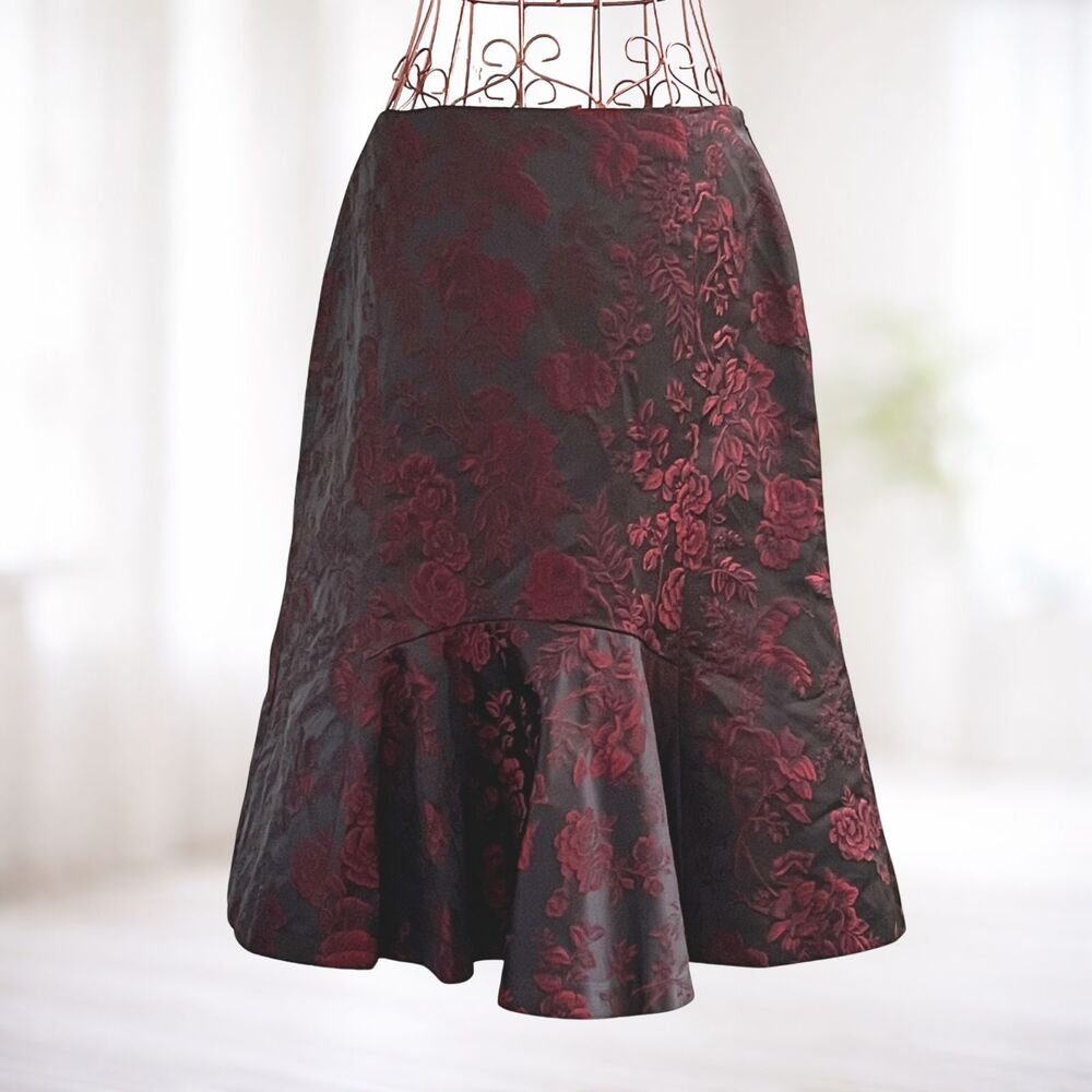 Womens Skirt Floral Mermaid Fit Flare Black Red Corporate 6 Office Academia Boho